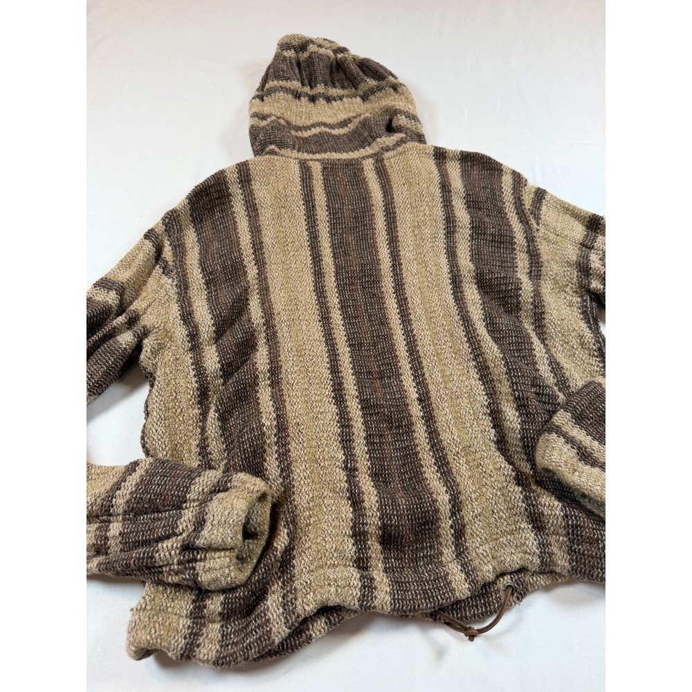 RRL Ralph Lauren Striped Knit Baja Hoodie Brown Linen Cotton Wool Pullover M - Picture 12 of 14